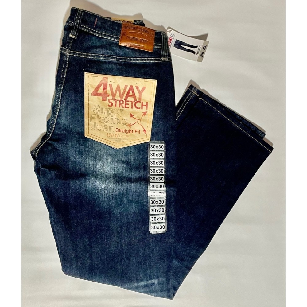 NWT SEVEN7 JEANS Straight Fit 4Way Stretch Super Flexible, Sayville Dk 30W & 36W
